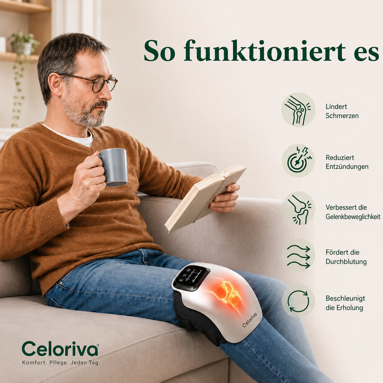 Celoriva™  Beheiztes Knie-Massagegerät mit Rotlichttherapie