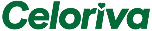 Green 'Celoriva' logo on a black background